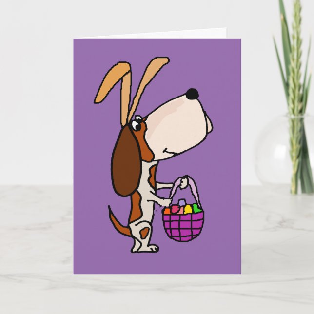 Funny Basset Hound Dog Easter Bunny Holiday Card (Front)