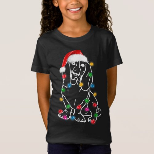 Funny Basset Hound Dog Tree Christmas Lights Xmas  T_Shirt