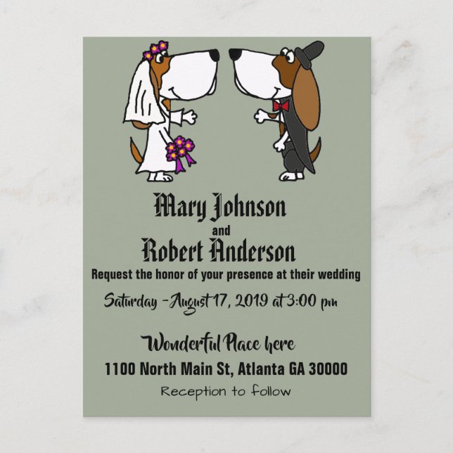 Funny Basset Hound Dog Wedding Invitation Postcard (Front)