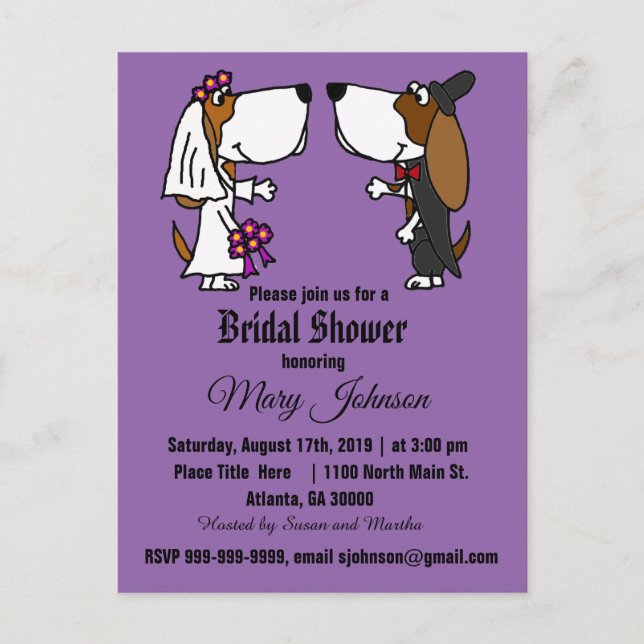 Funny Basset Hound Dog Wedding Invitation Postcard (Front)