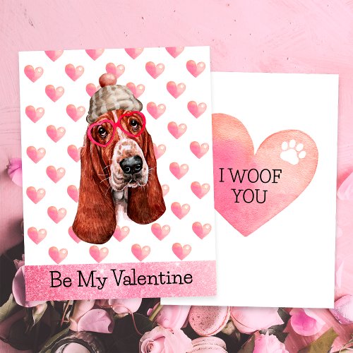 Funny Basset Hound I Woof You Dog Valentines Day Holiday Card