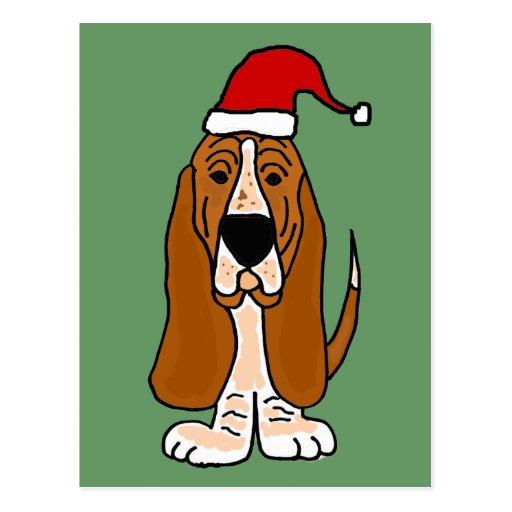 Funny Basset Hound in Santa Hat Christmas Art Postcard | Zazzle