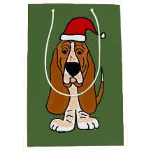 Funny Basset Hound in Santa Hat Christmas Gift Bag