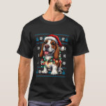 Funny Basset Hound Santa Xmas Tree Lights Ugly Chr T-Shirt