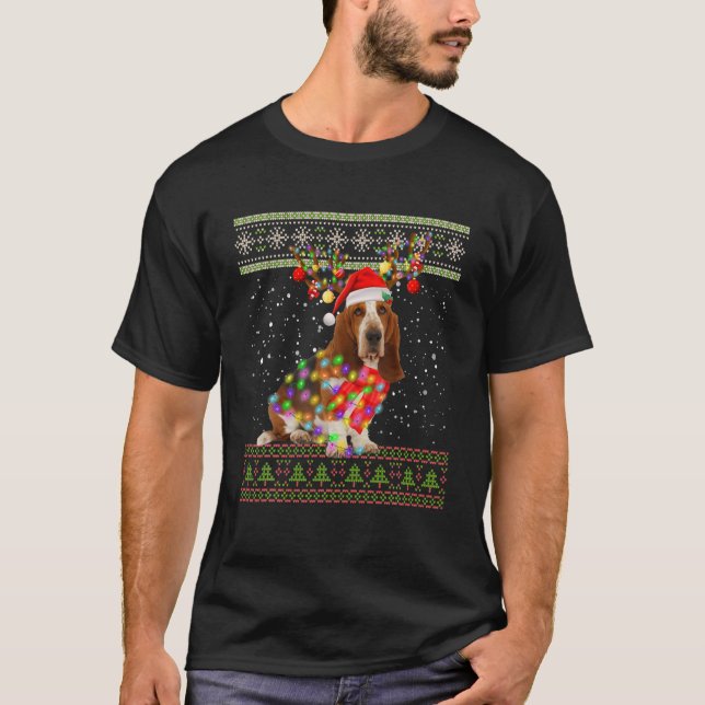 Funny Basset Hound Ugly Christmas Lights Sweater M (Front)