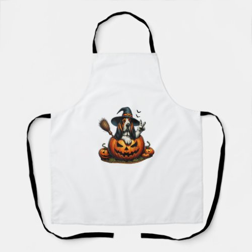 Funny Basset Hound Witch Pumpkin Halloween Mens Wo Apron