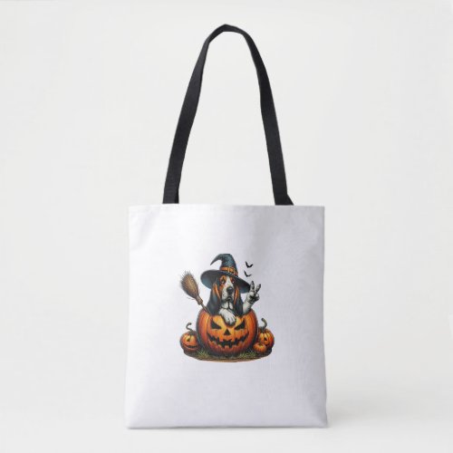 Funny Basset Hound Witch Pumpkin Halloween Mens Wo Tote Bag