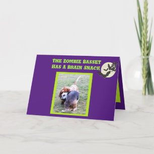 Funny Basset Hound Zombie Halloween Card