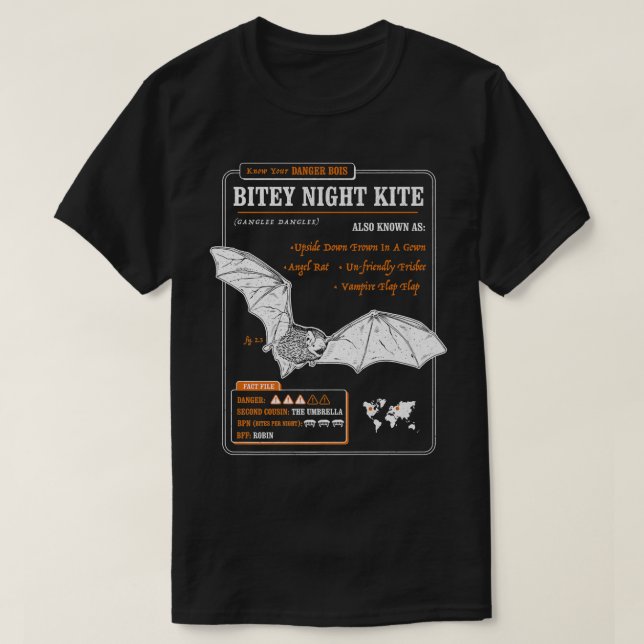 Funny Bat Fact File - Bitey Night Kite  T-Shirt (Design Front)