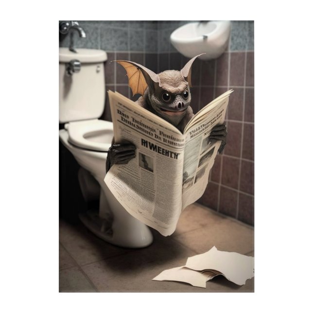 Funny Bat on Bathroom Toilet Wildlife Animals  Acrylic Print (Front)