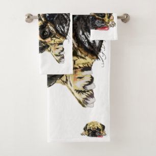 Funny Bath Towel Set with Pug Dog - Your Colors