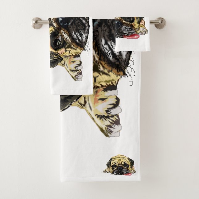 Funny Bath Towel Set with Pug Dog - Your Colors (Insitu)