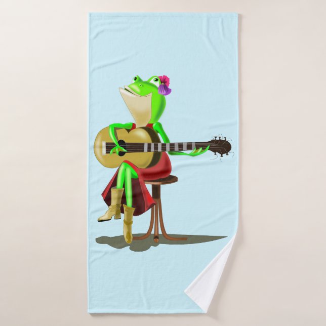 Funny Bath Towels Frog Playing Guitar - Your Color (Bath Towel)