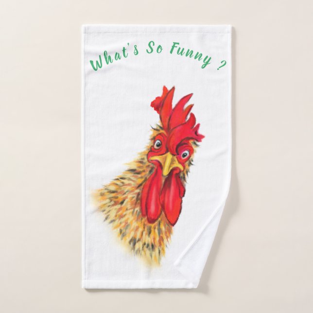 Funny Bath Towels Surprised Rooster - Custom Text (Hand Towel)