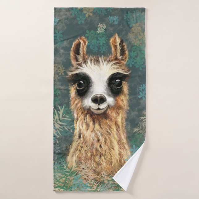 Funny Bath Towels with Curious Baby Llama (Bath Towel)