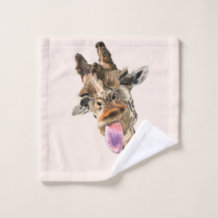 Funny Bath Towels with Playful Giraffe Custom Text