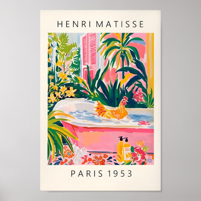 Funny Bathroom Art, Chicken Art Print, Pink Dopami Poster (Front)