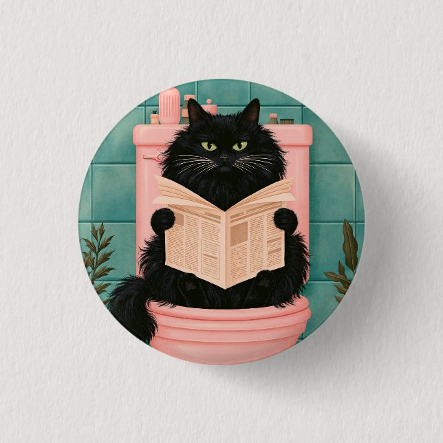 Funny Bathroom Black Cat  Button (Front)