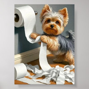 Funny Bathroom Dog Wall Poster 