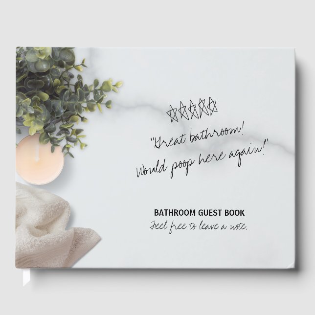 Funny Bathroom Humor 5-Star Review Bathroom Guest Book (Front)