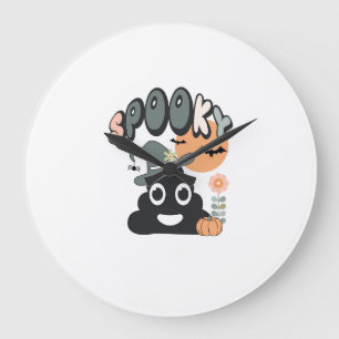 Funny Bathroom Humor Cute Retro Halloween Spooky P Large Clock