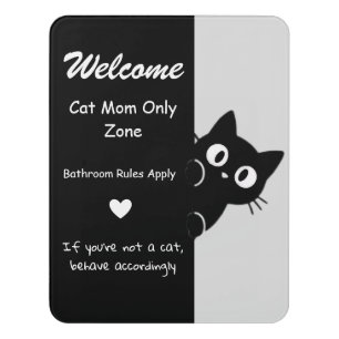 Funny Bathroom Sign Black Cat Silhouette Welcome