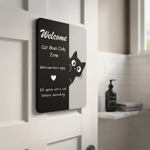 Funny Bathroom Sign Black Cat Silhouette Welcome