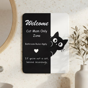 Funny Bathroom Sign Black Cat Silhouette Welcome