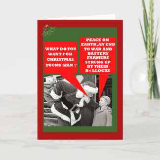 Funny battery hens slogan Xmas Holiday Card