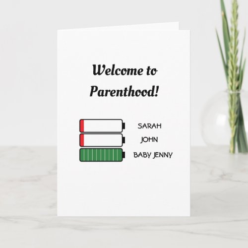 funny battery mom dad baby welcome to parenthood card