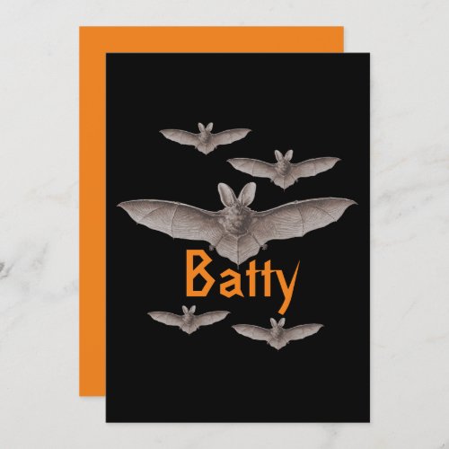 Funny Batty Vintage Bats Black and Orange   Card