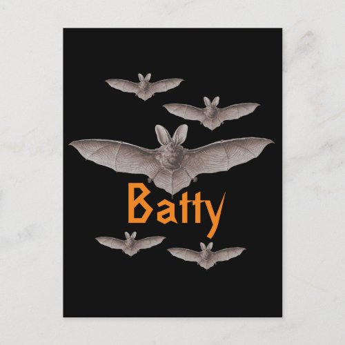 Funny Batty Vintage Bats Black and Orange  Postcard