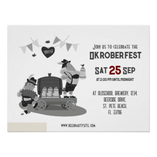 funny Bavarian couple invite to Oktoberfest Sign