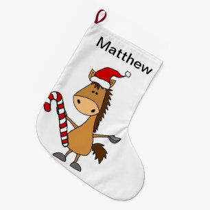 Funny Bay Horse in Santa Hat Christmas Large Christmas Stocking
