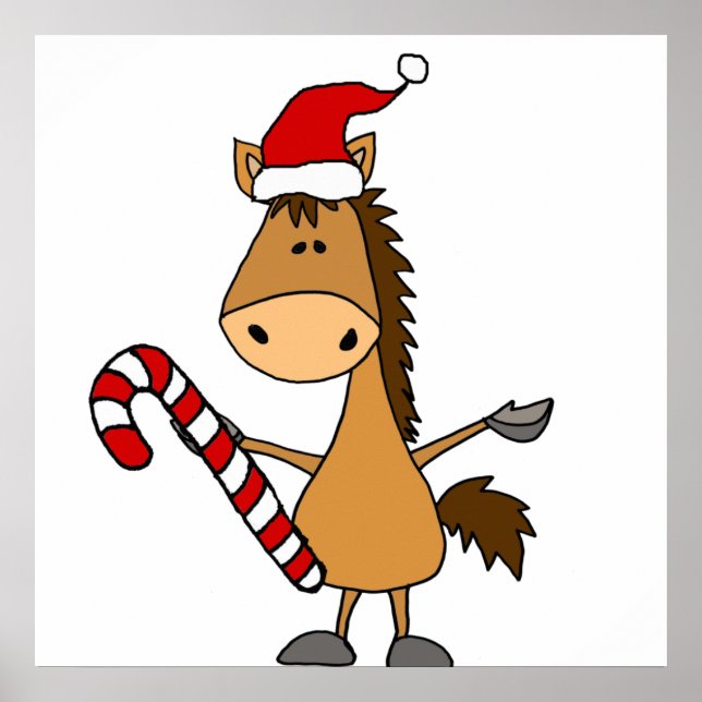 Funny Bay Horse in Santa Hat Christmas Poster (Front)