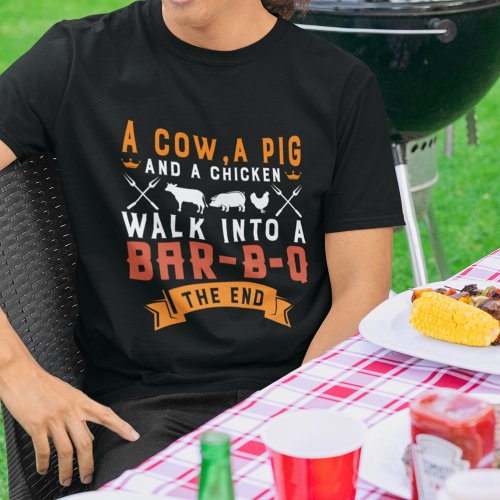 Funny BBQ A Cow A Pig and A Chicken Grilling T_Shirt