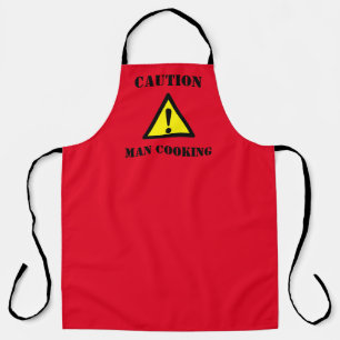 Funny BBQ apron for men - Caution sign man cooking