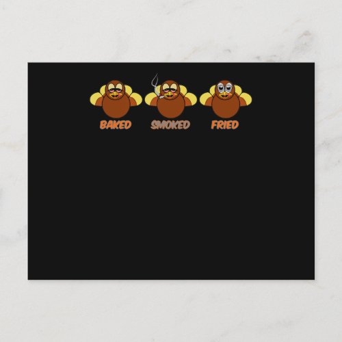 Funny BBQ Baked Smoked Fried Turkey Holiday Postcard