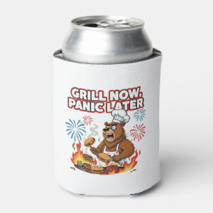 Funny BBQ Bear Grill Now Panic Later Fireworks Can Cooler