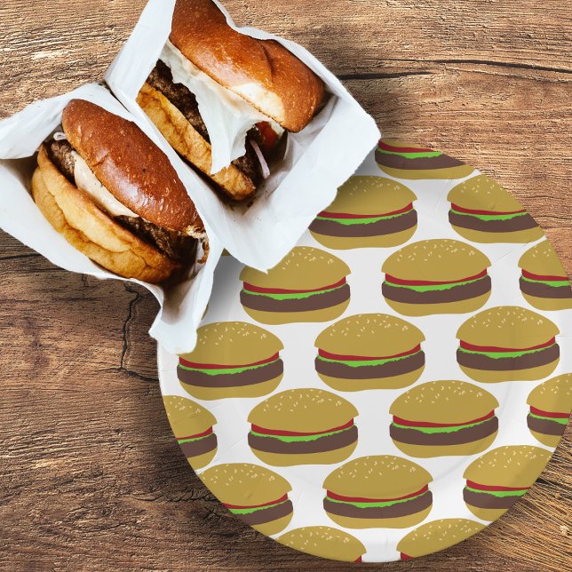 Funny BBQ Burger Pattern Paper Plates (Fun burger pattern paper plates just for you)