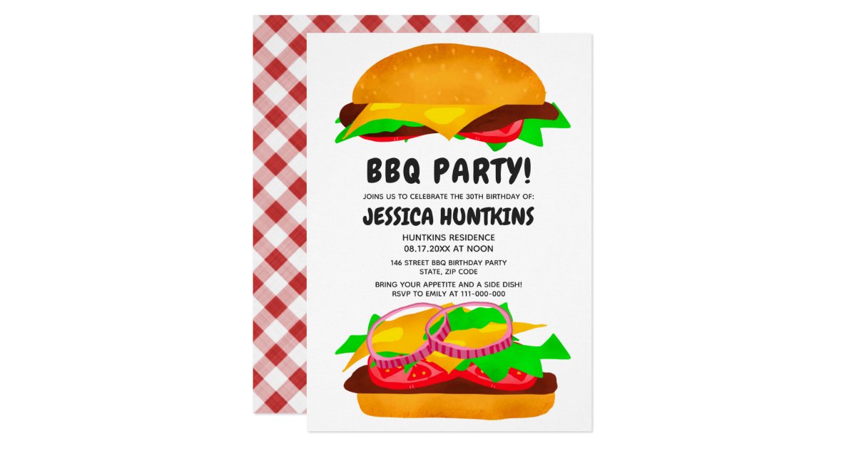 Funny q Burger Plaid 30th Birthday Party Invitation Zazzle Com