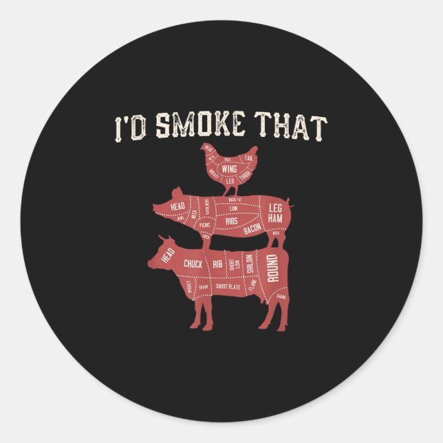 Funny Bbq Cow Pig Chicken Graphic Women Men Meat S Classic Round Sticker (Front)