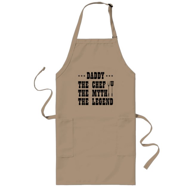 Funny BBQ Daddy Chef Myth Legend Typography Long Apron (Front)