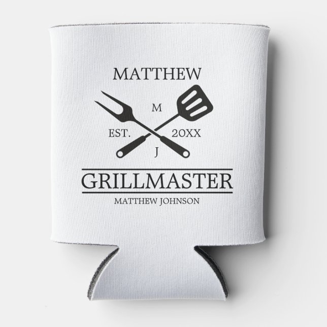 Funny BBQ Grill Master Personalized Barbecue Best  Can Cooler (Front)