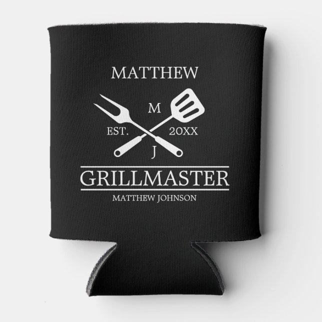 Funny BBQ Grill Master Personalized Barbecue Best  Can Cooler (Front)