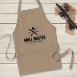 Funny BBQ Grill Master Personalized Barbecue King Adult Apron<br><div class="desc">Your BBQ grill master will love this personalized apron. The design features a criss crossed barbecue fork and knife with a fire flame above. Add your Grill King's name and year established or delete (marriage, house est., etc.) Perfect for your favorite foodie, father's day, family barbecue or reunion or fun...</div>