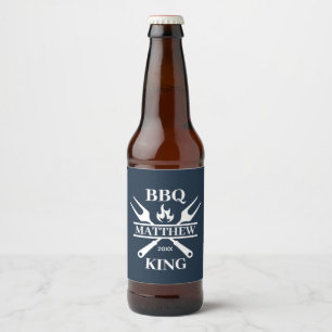 Funny BBQ Grill Master Personalized Barbecue King Beer Bottle Label