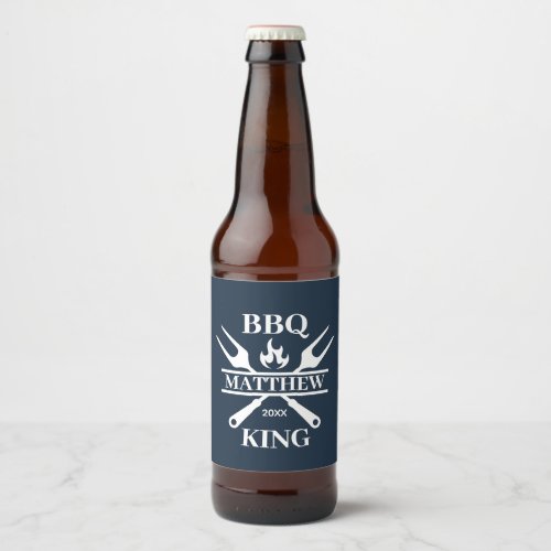 Funny BBQ Grill Master Personalized Barbecue King  Beer Bottle Label