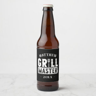 Funny BBQ Grill Master Personalized Barbecue King Beer Bottle Label