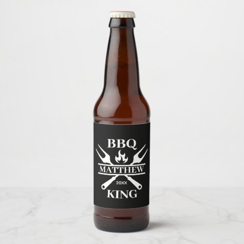 Funny BBQ Grill Master Personalized Barbecue King  Beer Bottle Label